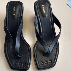 Frame Denim Black Thong Sandals with Wedge Heel